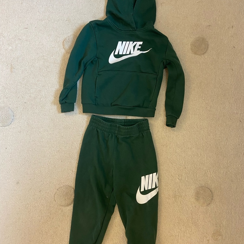 Nike Kids Dark Green Hoodie & Joggers Set with White Logo